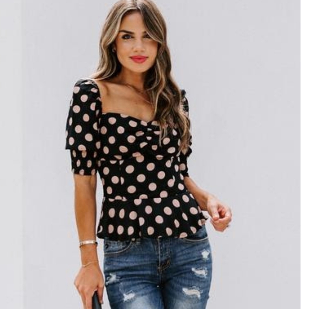 NWT Silk polka dot peplum blouse